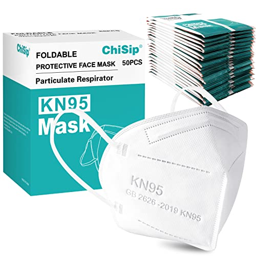 ChiSip KN95 Face Mask 50 Pcs, Individually Wrapped Lightweight Breathable Safety Masks for Women Men, White