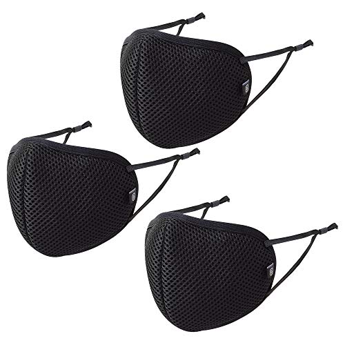 Reusable Fabric Face Mask Unisex with Adjustable Ear loops Air Mesh Max by Badger Smith (Large, All Black Pack of 3)